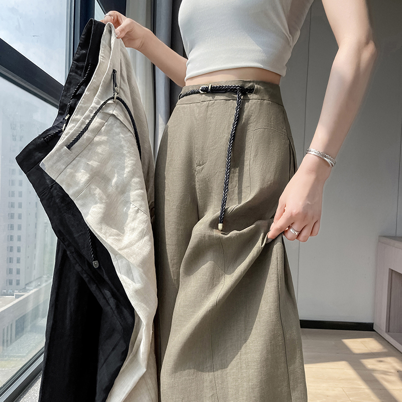 2026 Summer New Linen Tencel High Waist Casual Wide Leg Pants Women
