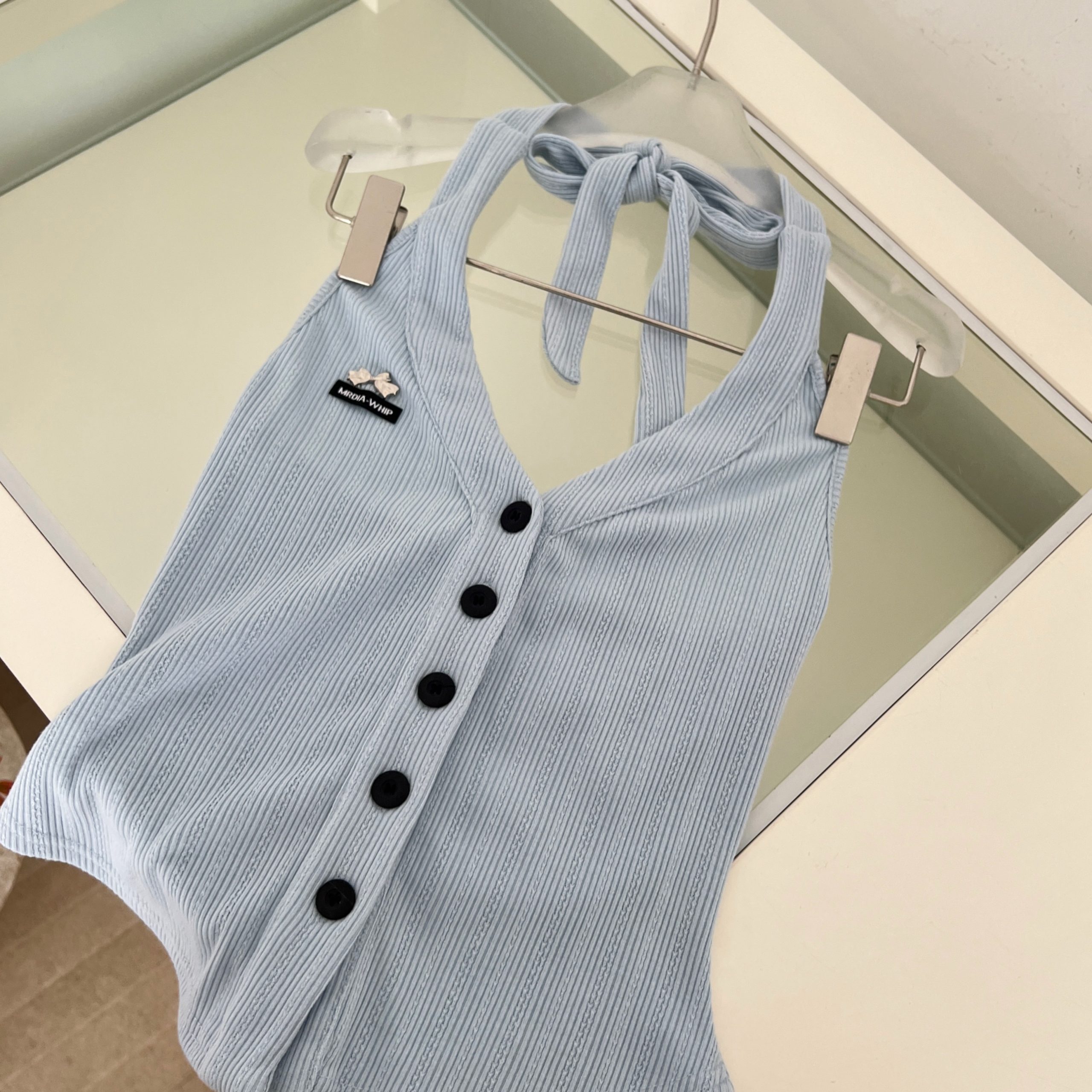 1783575090934_myw774.jpg Reese Witherspoon Mist Blue Heiress Summer Pure Desire Original Design Top Skirt Set R66822-1H