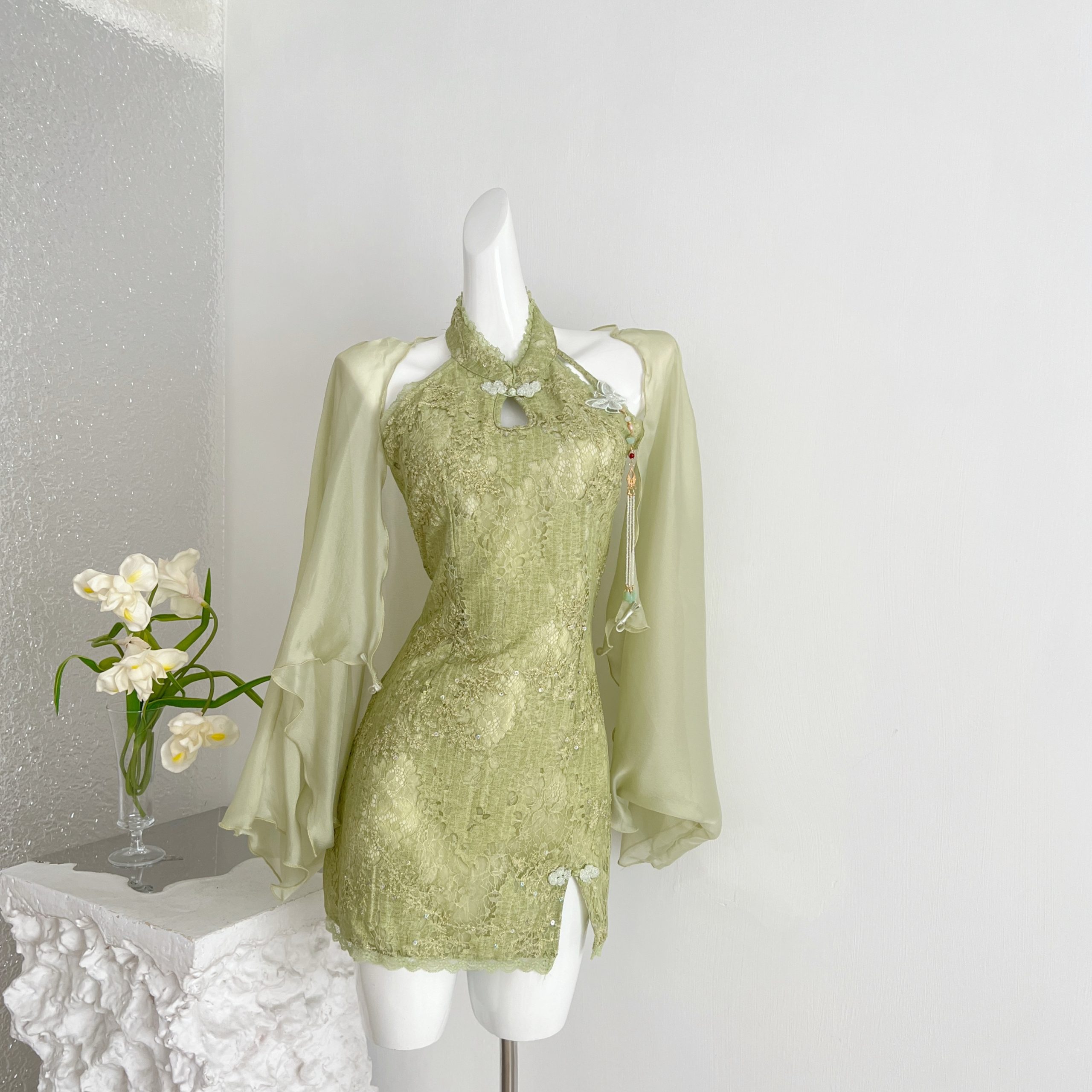 Reese Witherspoon Jiangnan Misty Rain Summer Chinese Style New Original Design Cardigan Dress Set R2688