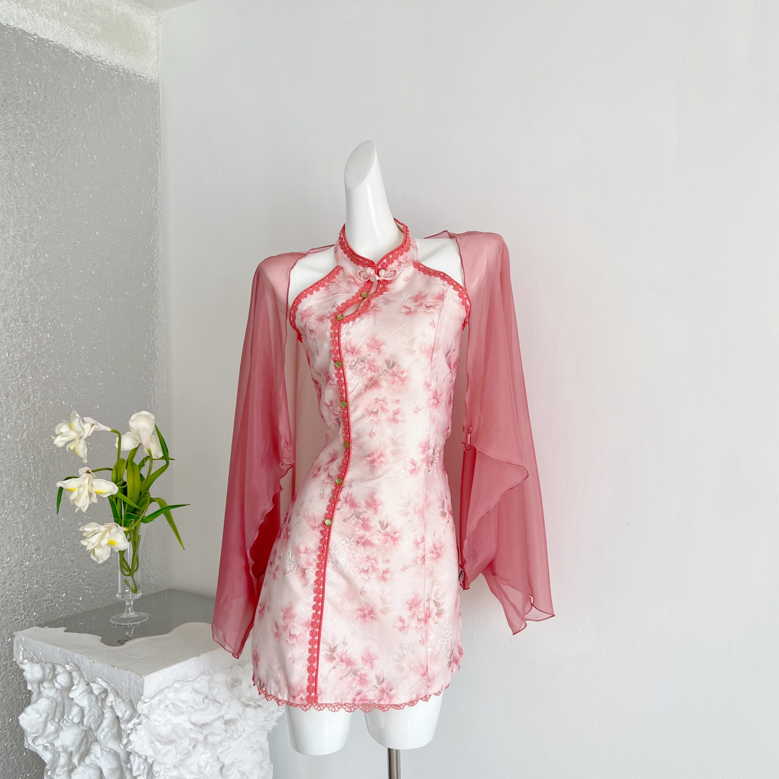 1783939330984_3hn5Yx.jpg Linlin Zai Mang Yan Zhi Hua Yu New Chinese Style Gentle Sleeveless Chiffon Hollow Waterdrop Pleated Embroidered Dress