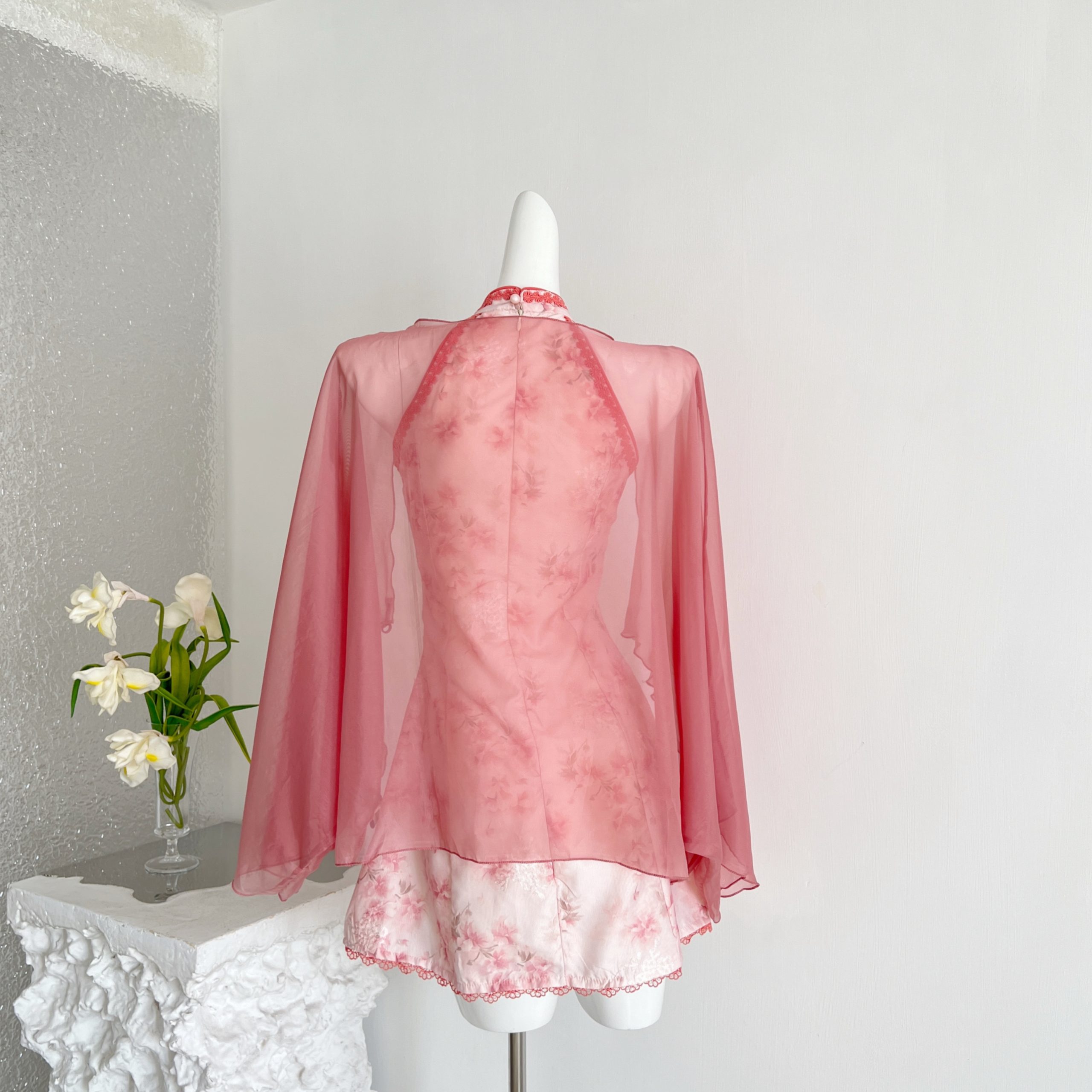 Linlin Zai Mang Yan Zhi Hua Yu New Chinese Style Gentle Sleeveless Chiffon Hollow Waterdrop Pleated Embroidered Dress