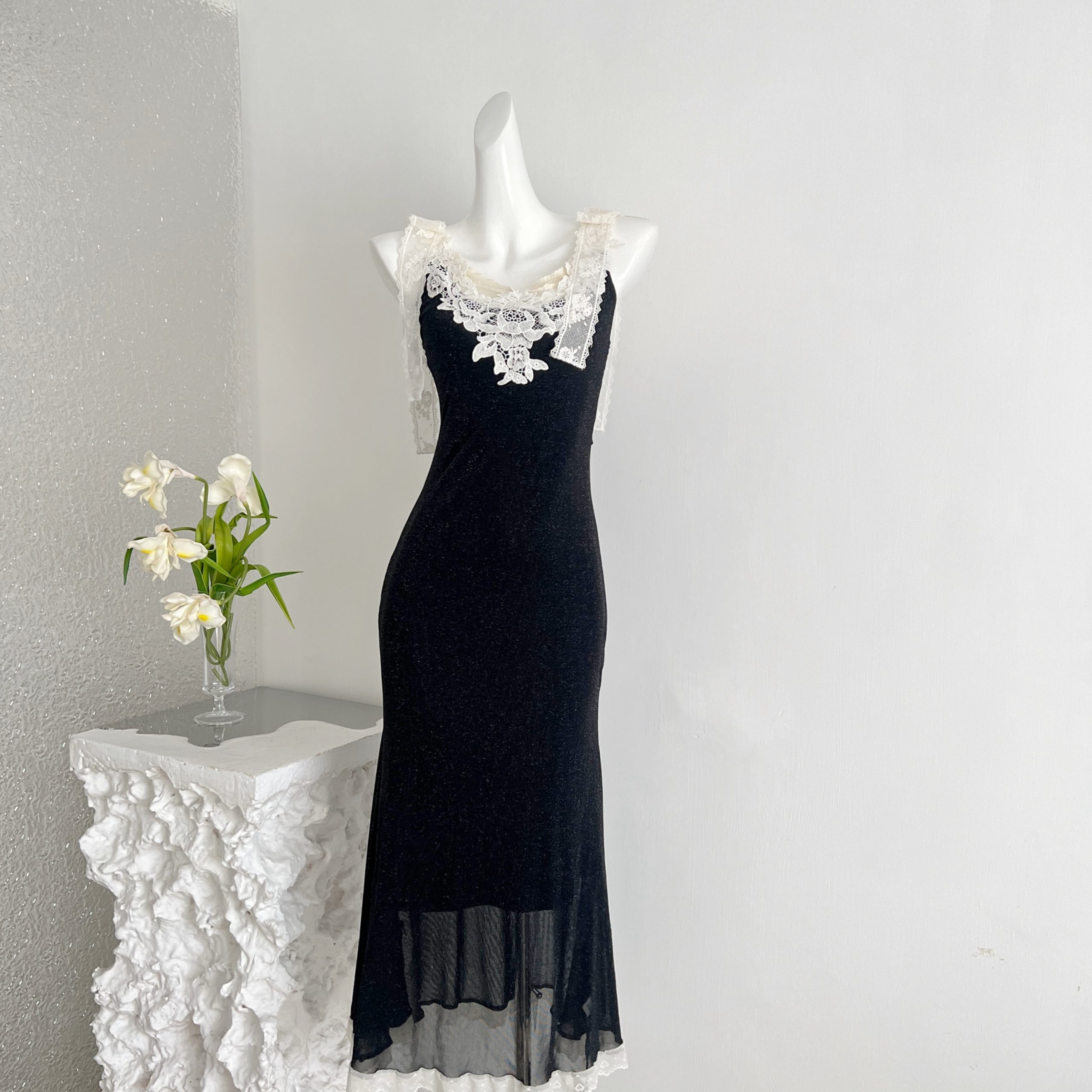 Lace Patchwork V-Neck Retro Summer Slimming Lace Camisole Dress