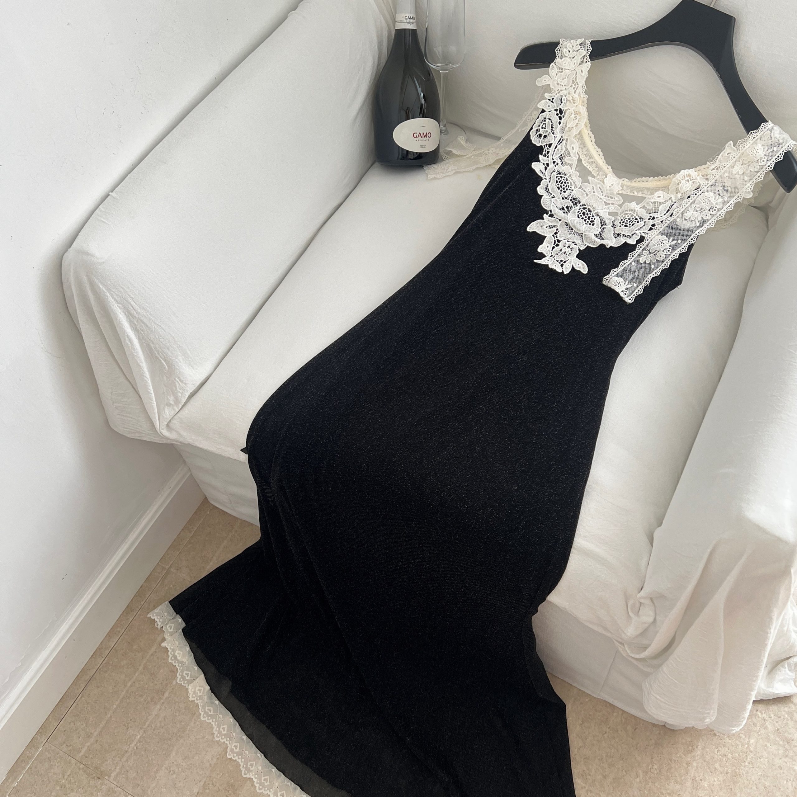 Lace Patchwork V-Neck Retro Summer Slimming Lace Camisole Dress