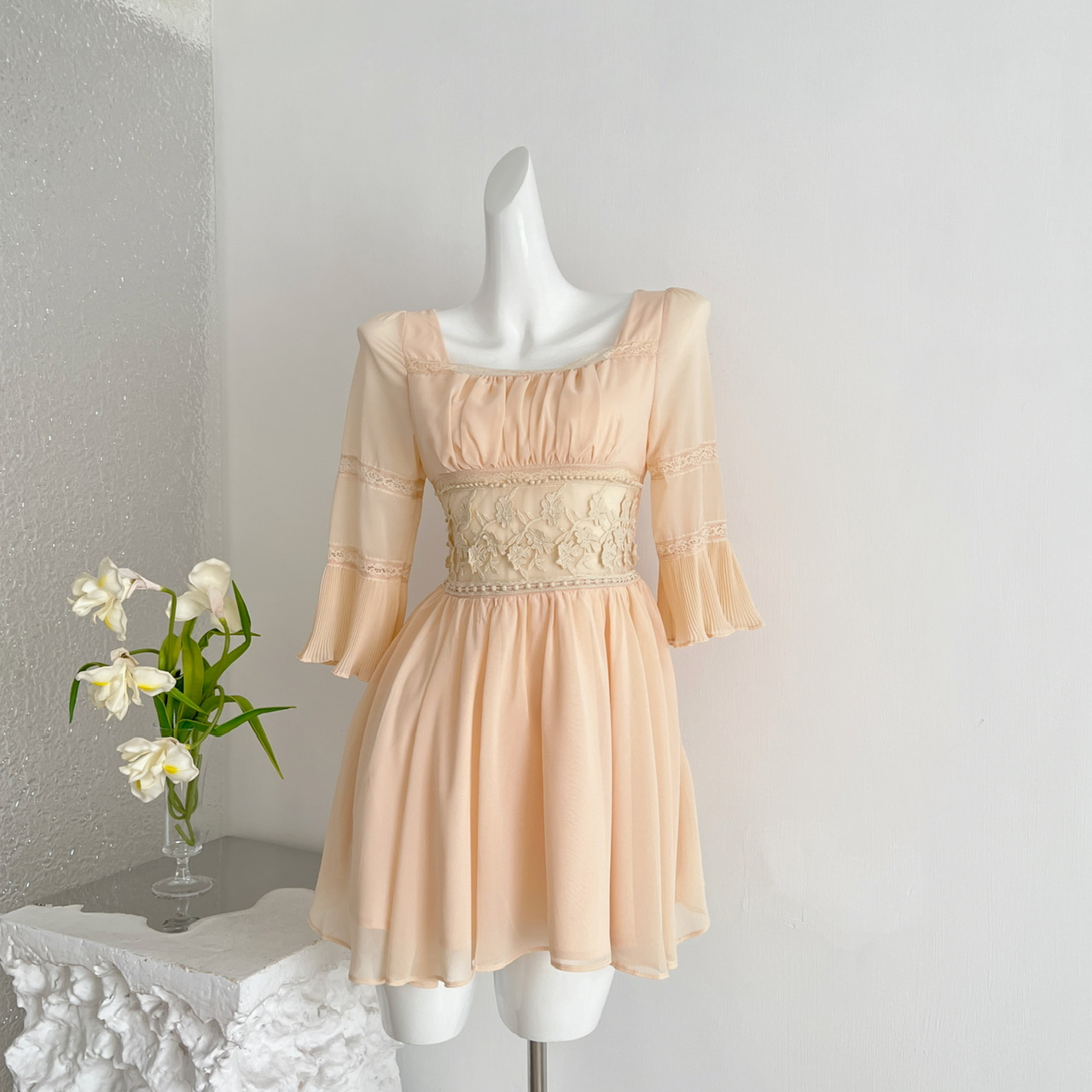 JustQin Lace Patchwork Fitted Dress Women Summer 2026 New Square Neck Short Sleeve Chiffon Dress
