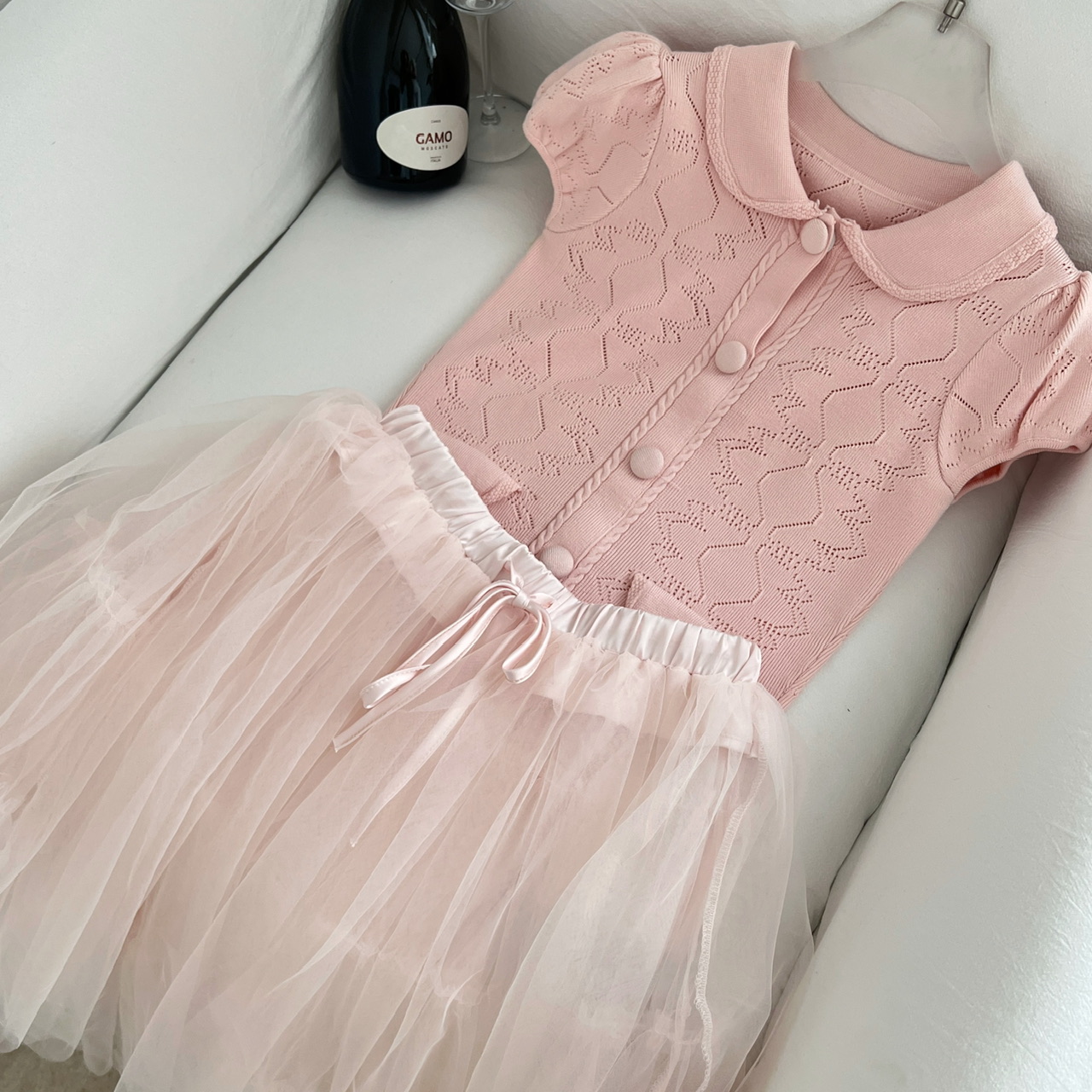 1784276268127_R09woi.jpeg Chi San San 26/SS Luxury Show Mixed Pink Peter Pan Collar Linen Knit Top Jor*a Heavy Craft Tulle Skirt