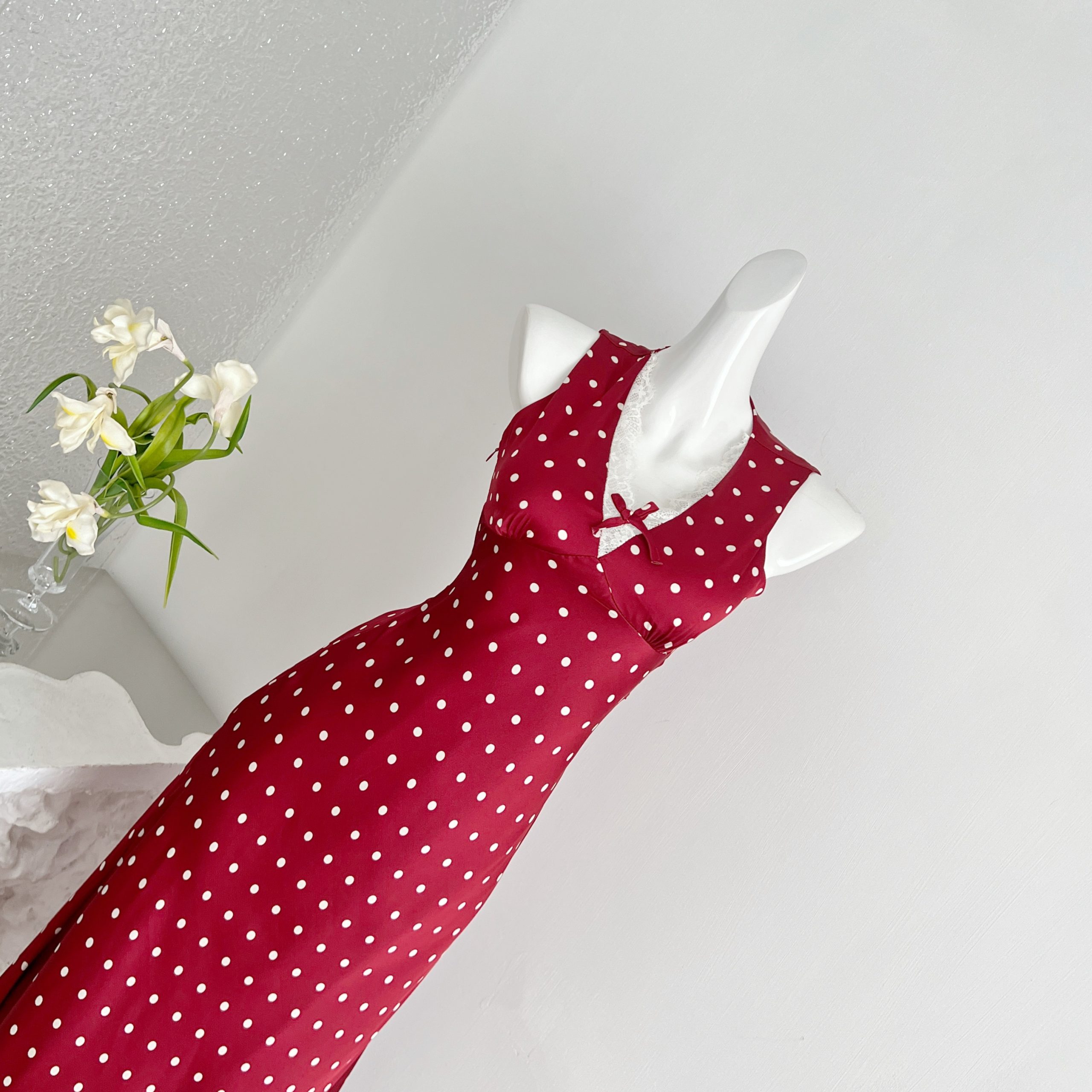 1784431281911_PTwhaU.jpg Feidian Jiaren French Vintage Design Summer New Style Waist Slimming Red Polka Dot Dress