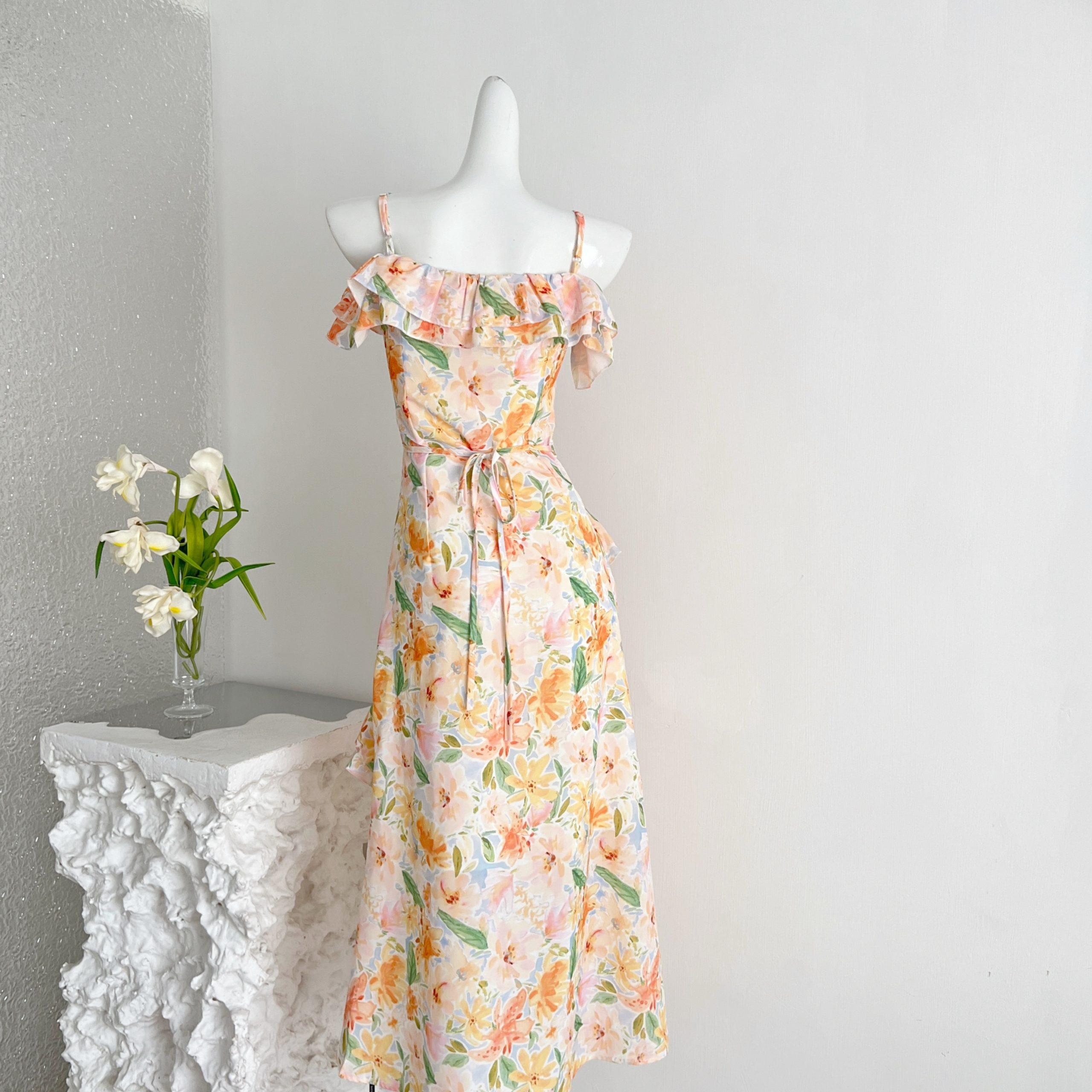 1784431949586_ndgZoq.jpg Blue Mist Butterfly Dance French Vintage Summer New Waist-Slimming Turn-Down Collar Floral Two-Way Wear Strappy Dress
