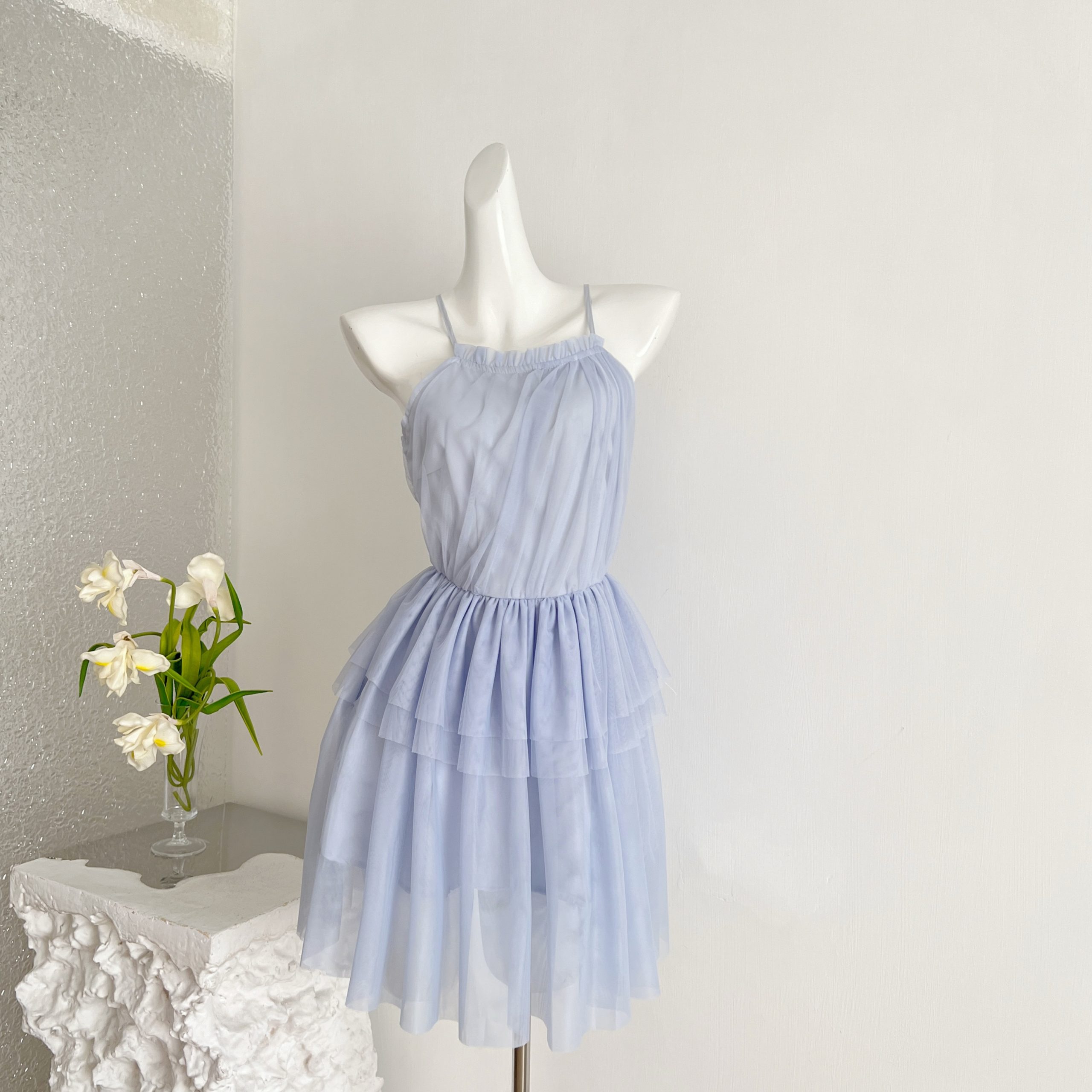 1784432731633_XGRfGD.jpg Chi San San 26/SS Private Banquet Goddess Suspender Neck Blue-Gray Long/Short Dress