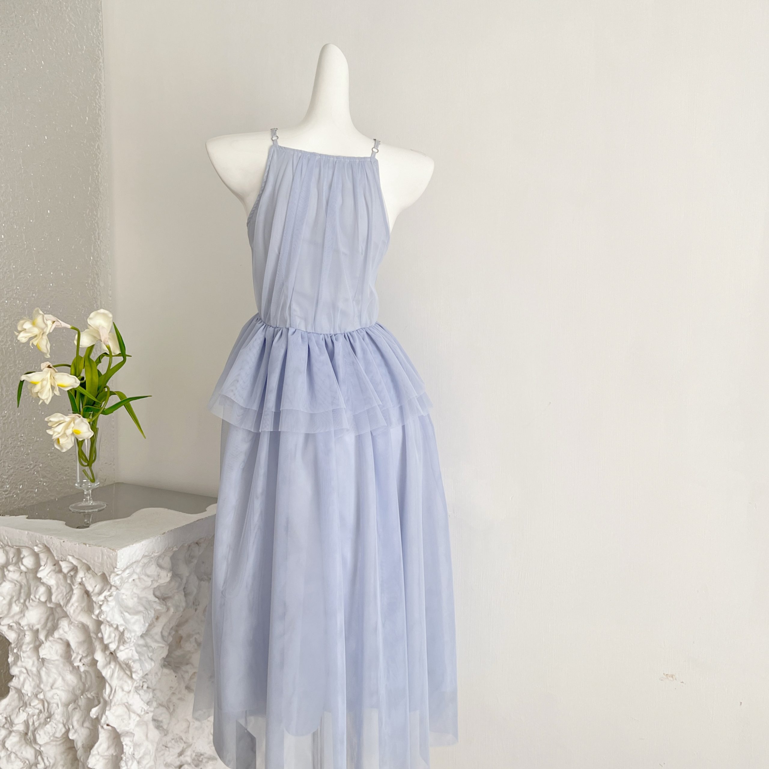 1784432733839_bK9l0x.jpg Chi San San 26/SS Private Banquet Goddess Suspender Neck Blue-Gray Long/Short Dress