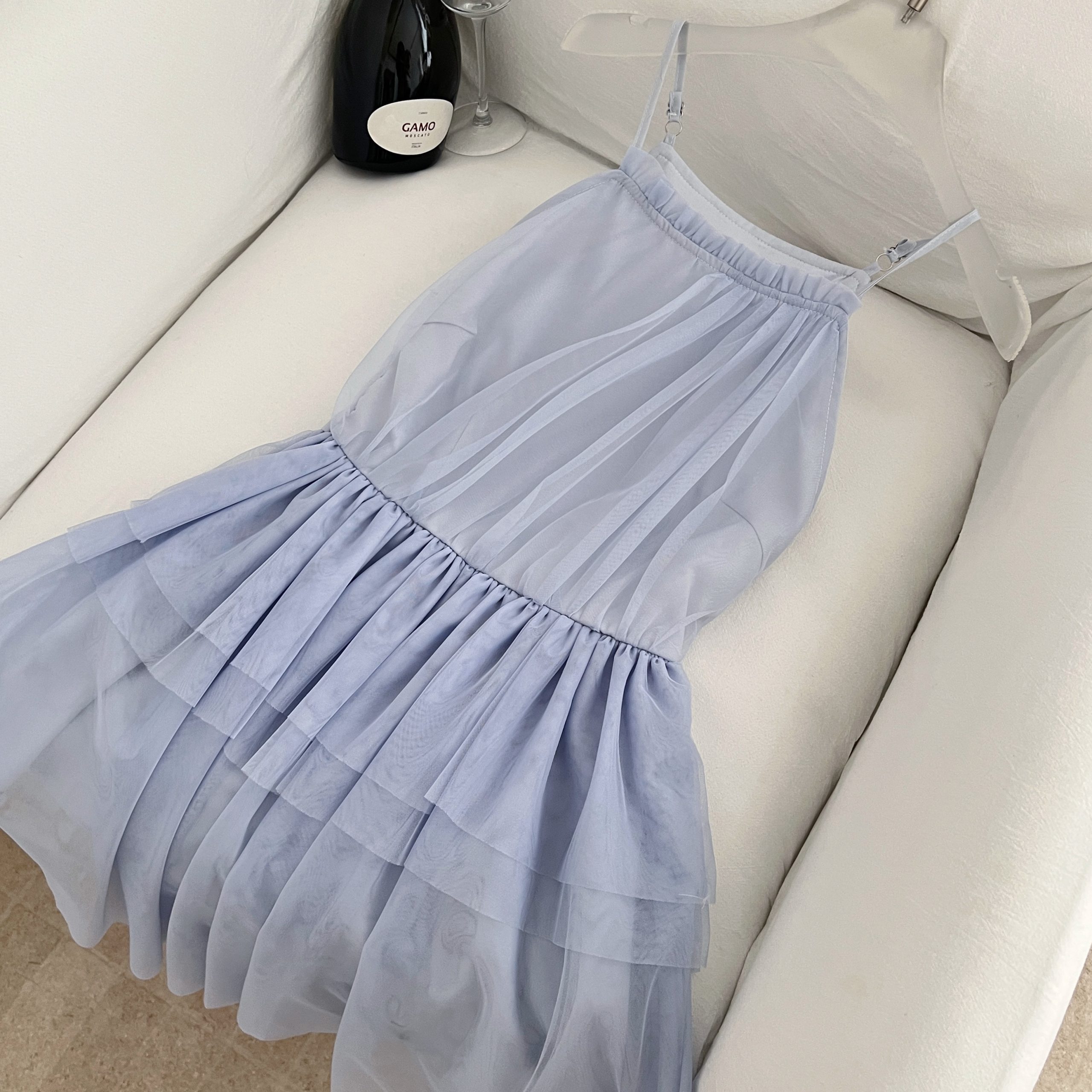 1784432742611_rBHurI.jpg Chi San San 26/SS Private Banquet Goddess Suspender Neck Blue-Gray Long/Short Dress