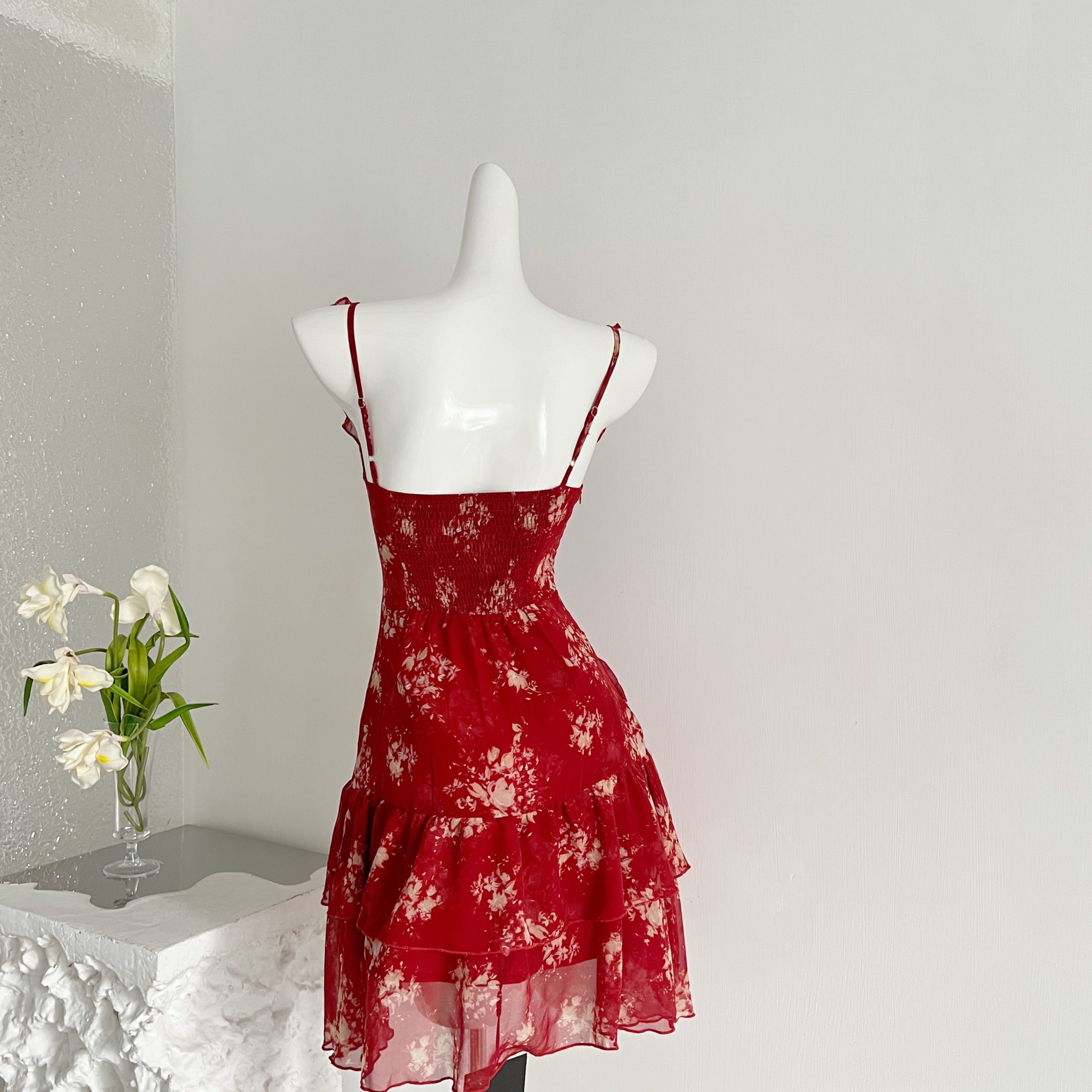1784621641783_nI08sj.jpg Xie Bu Rou Floral Ruffled Red Dress Women Summer French Vintage Elegant Fitted A-line Mini Dress