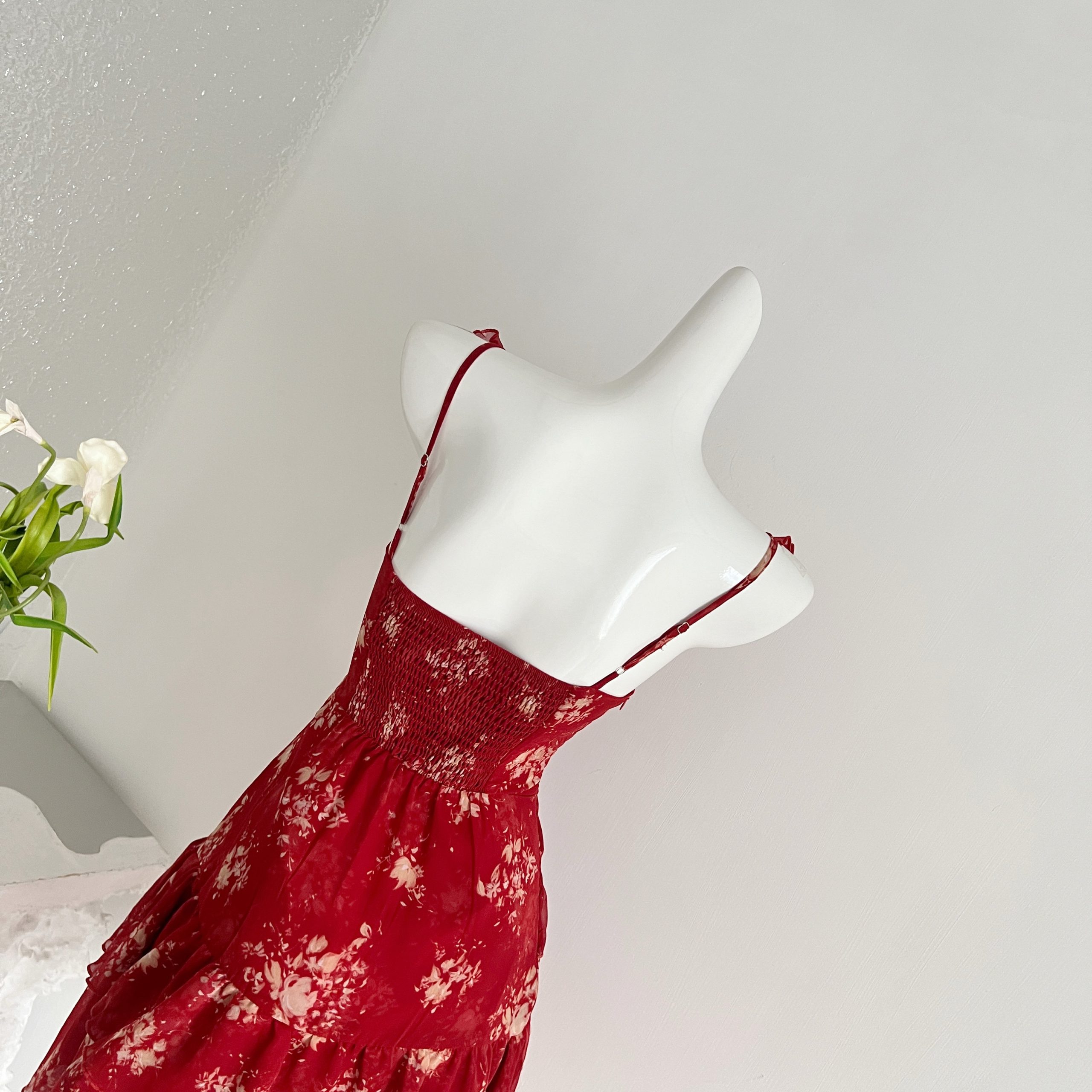 1784621643903_n9AZyZ.jpg Xie Bu Rou Floral Ruffled Red Dress Women Summer French Vintage Elegant Fitted A-line Mini Dress