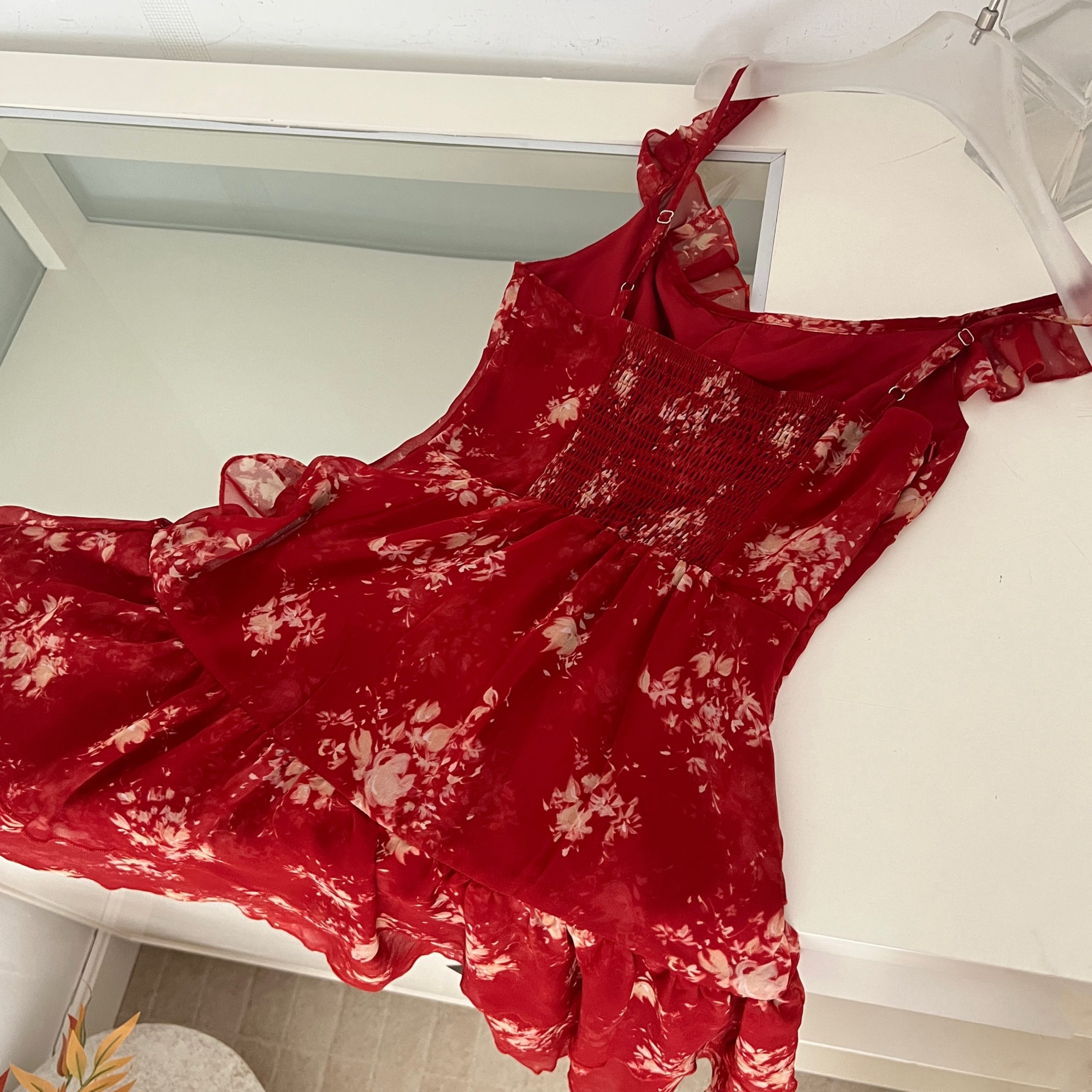 1784621644979_2knGzf.jpg Xie Bu Rou Floral Ruffled Red Dress Women Summer French Vintage Elegant Fitted A-line Mini Dress
