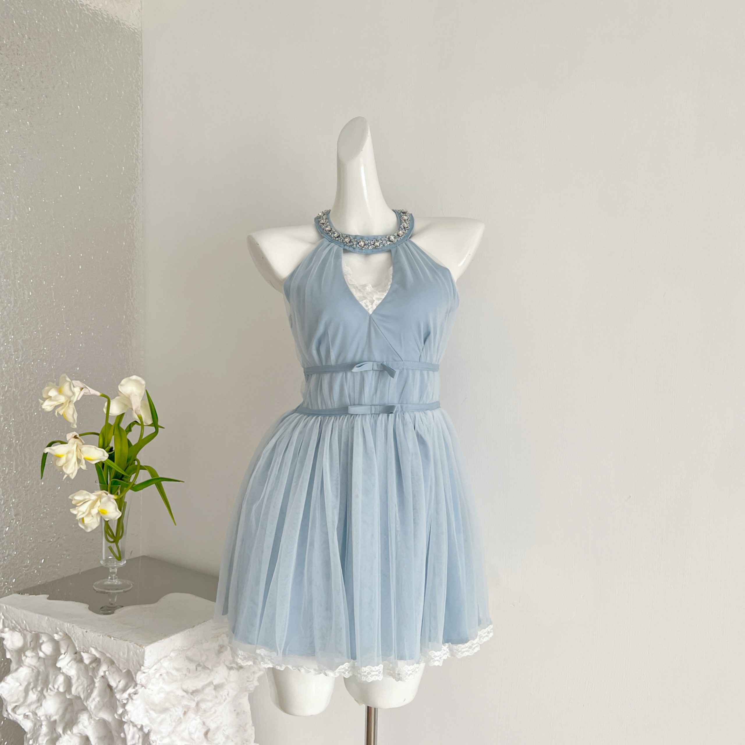 1784621877358_HHtQPZ.jpg Cinderella Blue Noble Pure Desire Lace Rhinestone V-Neck Tulle Dress