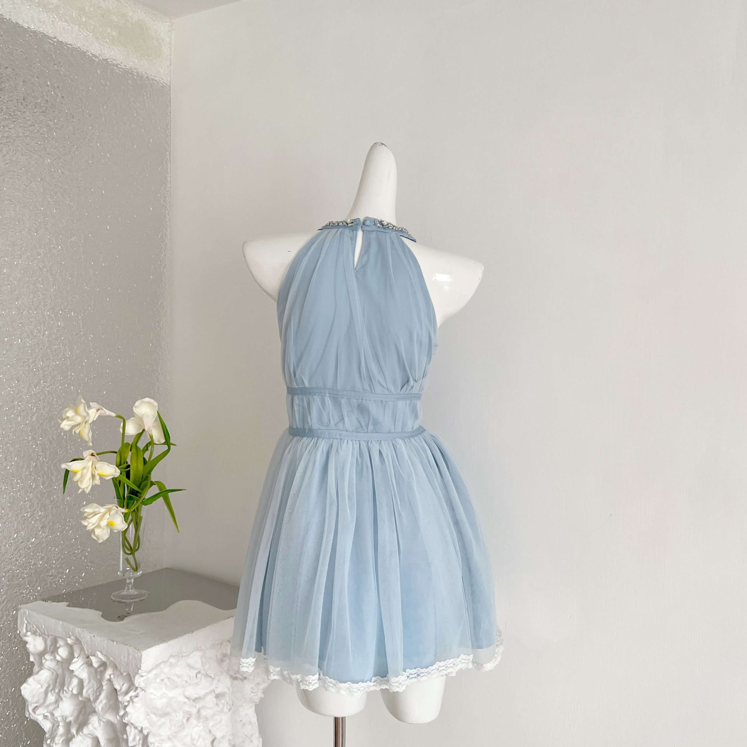 1784621878528_jT9y2z.jpg Cinderella Blue Noble Pure Desire Lace Rhinestone V-Neck Tulle Dress