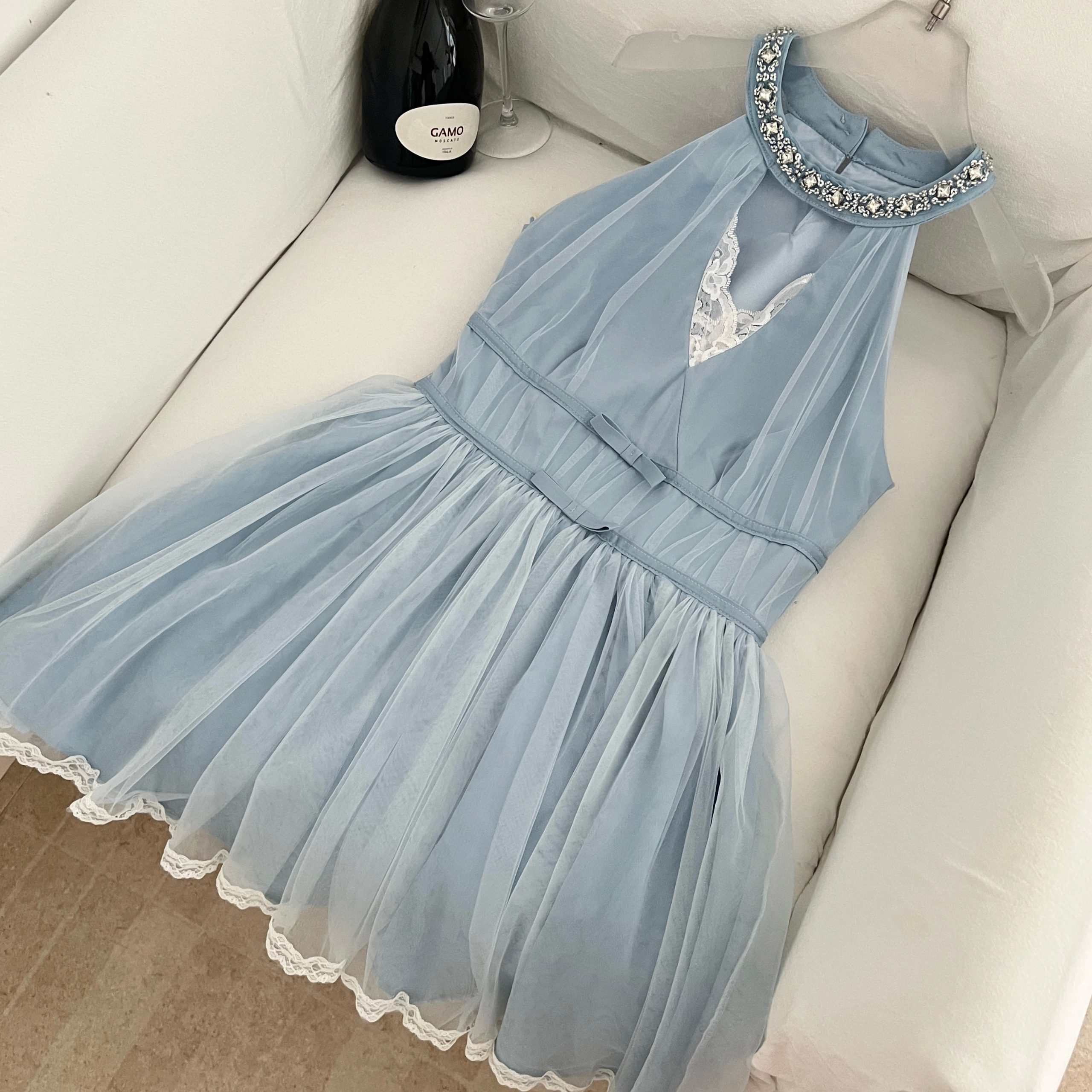 1784621881668_Rki840.jpg Cinderella Blue Noble Pure Desire Lace Rhinestone V-Neck Tulle Dress