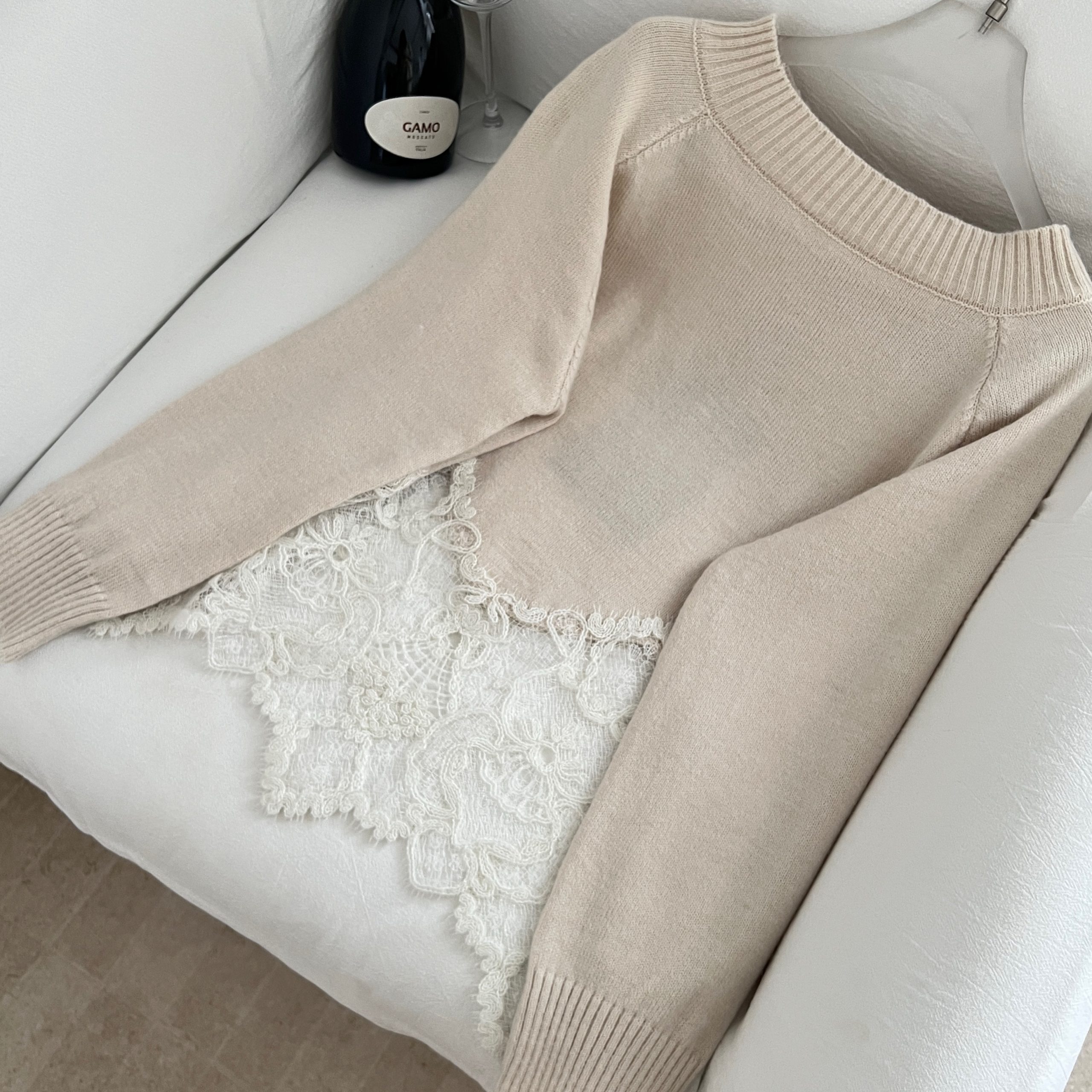 1784716370827_J3ups5.jpg Chiarazz Light Attraction Wool Mohair Oatmeal Lace Knit Top + Satin Skirt Set